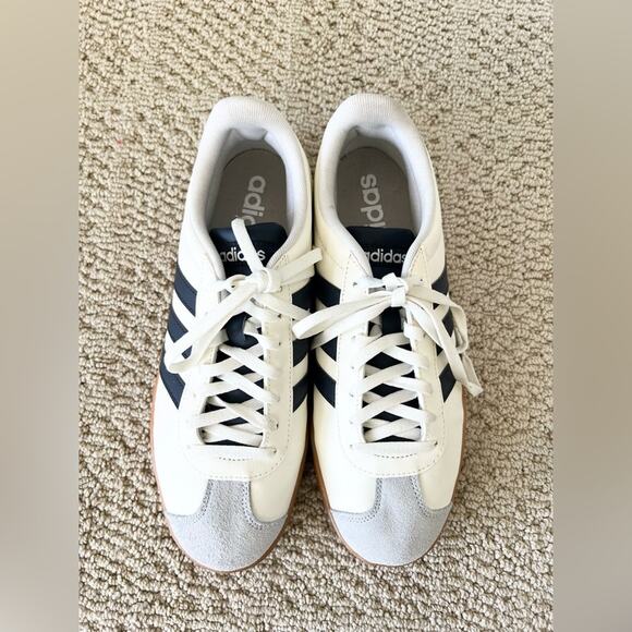 Adidas VL court base white blue suede samba lace up sneaker athletic size 9 fall - Picture 2 of 7